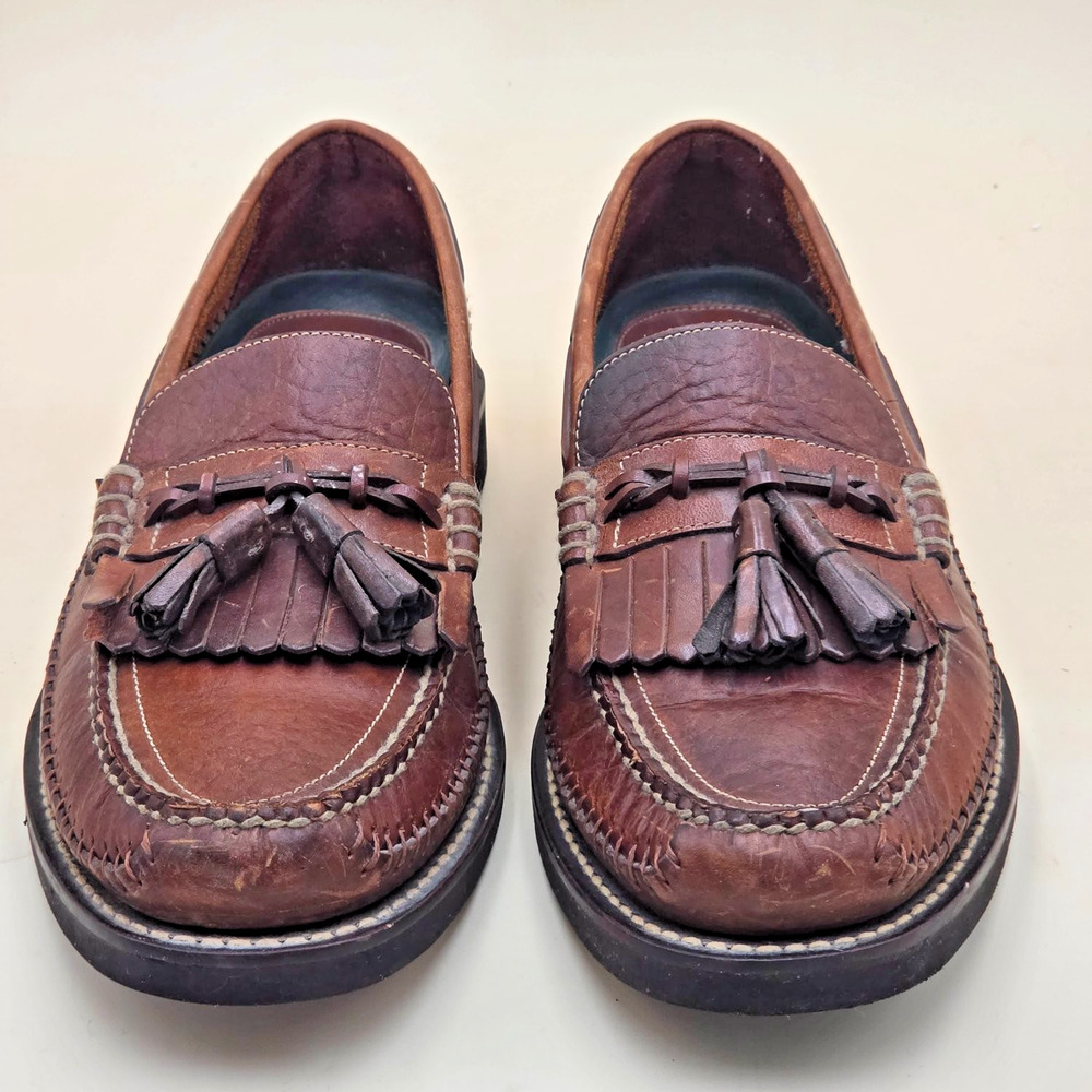 H.S. Trask 1175 Men's 9.5 M Brown Leather Tassel Kiltie Loafers Vibram Gumlite